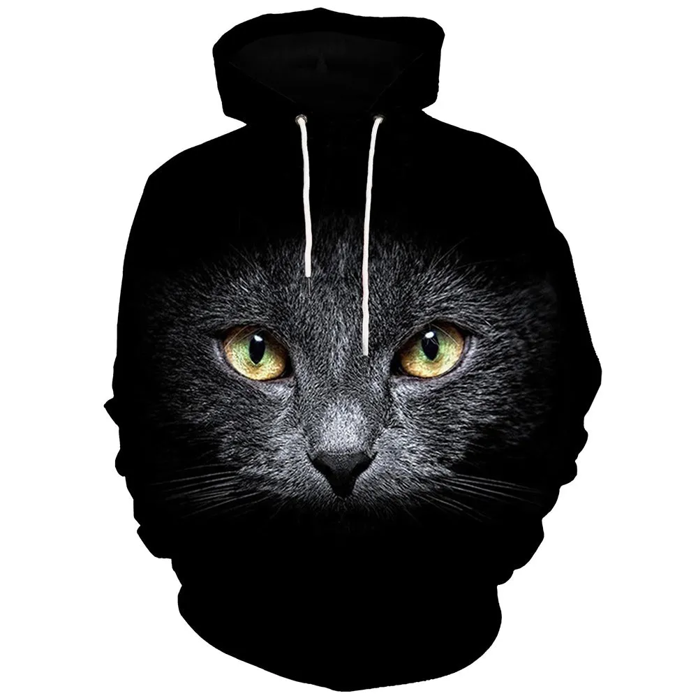 3D Cat Face Print Kangaroo Pocket Hoodie 7185