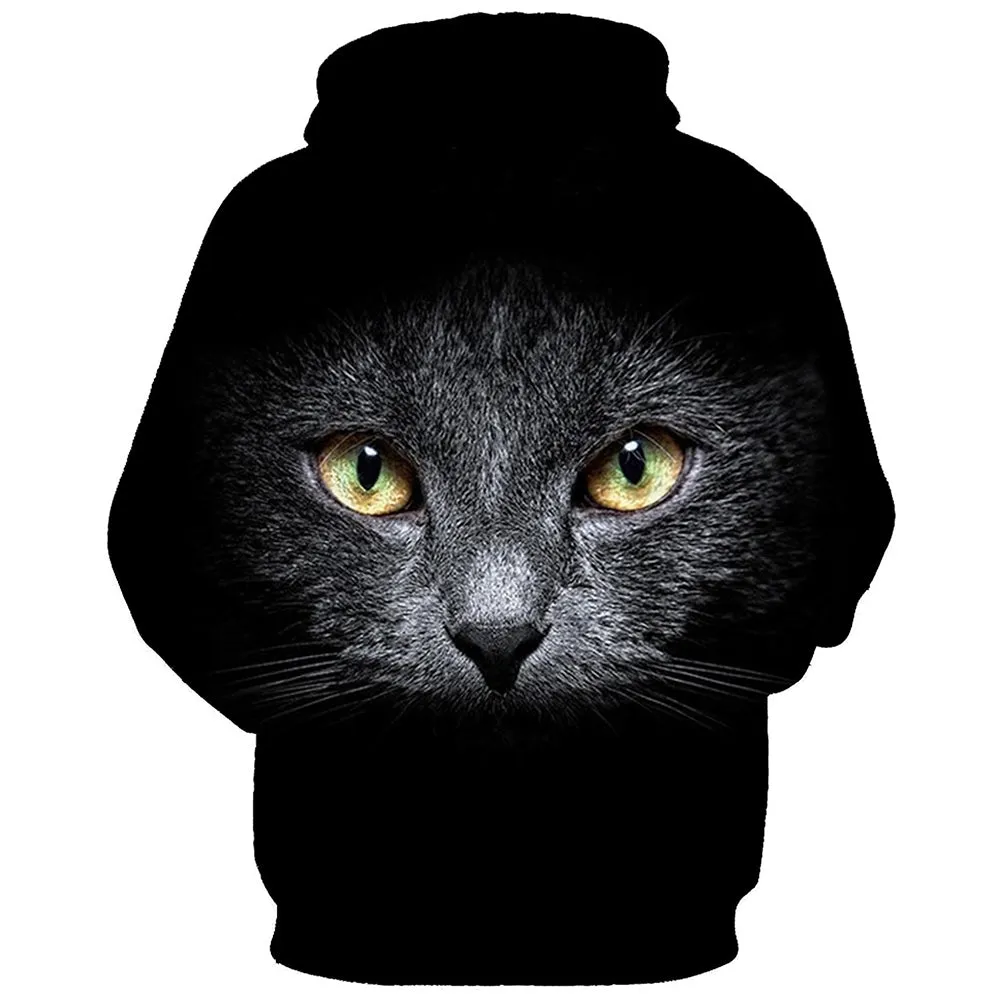 3D Cat Face Print Kangaroo Pocket Hoodie 7185