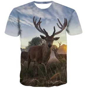 Animal T shirts Men Deer Tshirt Printed Forest Tshirts Casual Space T-shirts 3d