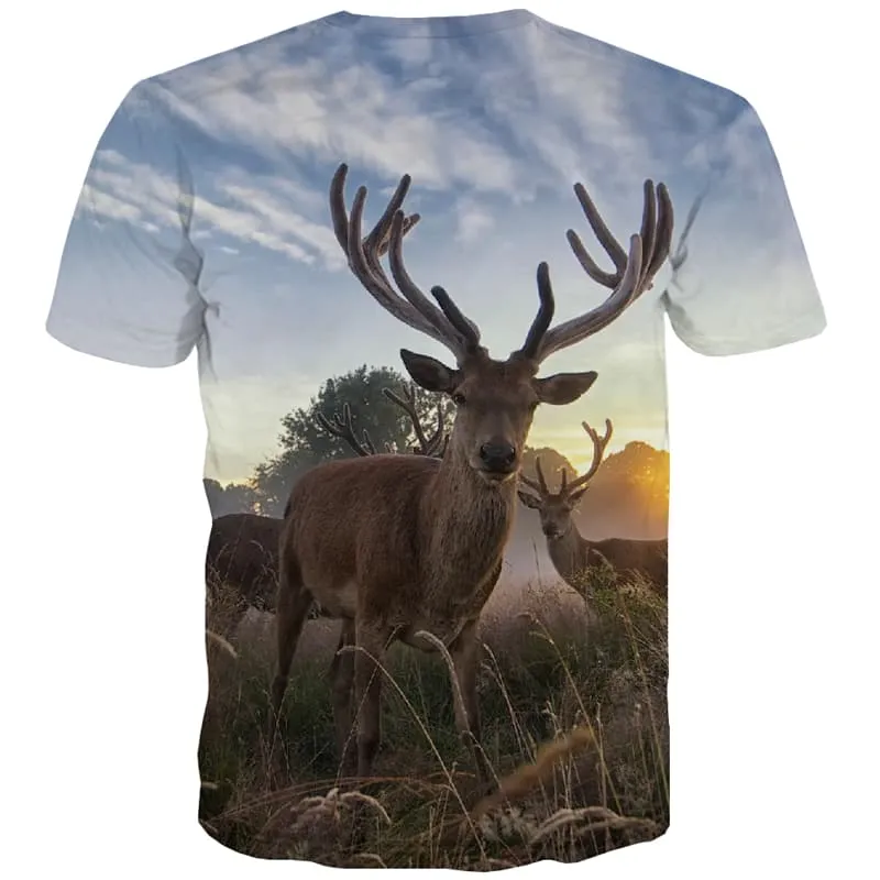 Animal T shirts Men Deer Tshirt Printed Forest Tshirts Casual Space T-shirts 3d