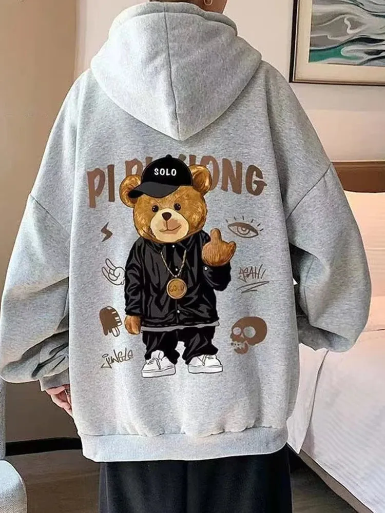 Autumn Bear Print Casual Harajuku Hoodie