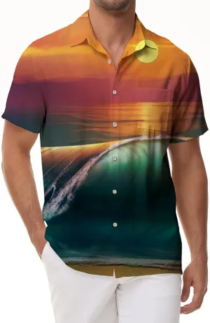 Beautiful Sunrise Ocean Men's Summer Casual Shirt Hawaiian Button Short Sleeves with Pockets