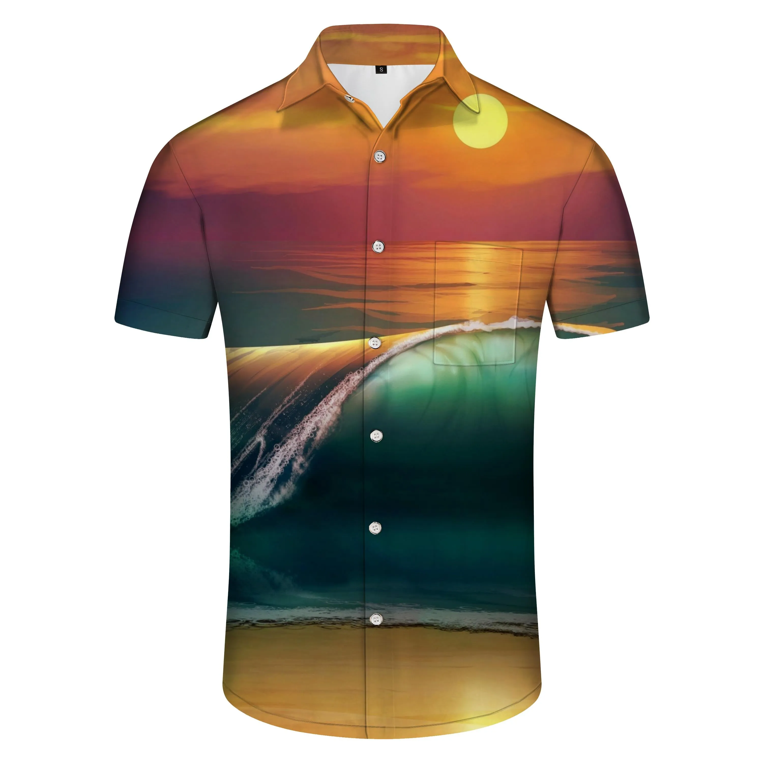 Beautiful Sunrise Ocean Men's Summer Casual Shirt Hawaiian Button Short Sleeves with Pockets