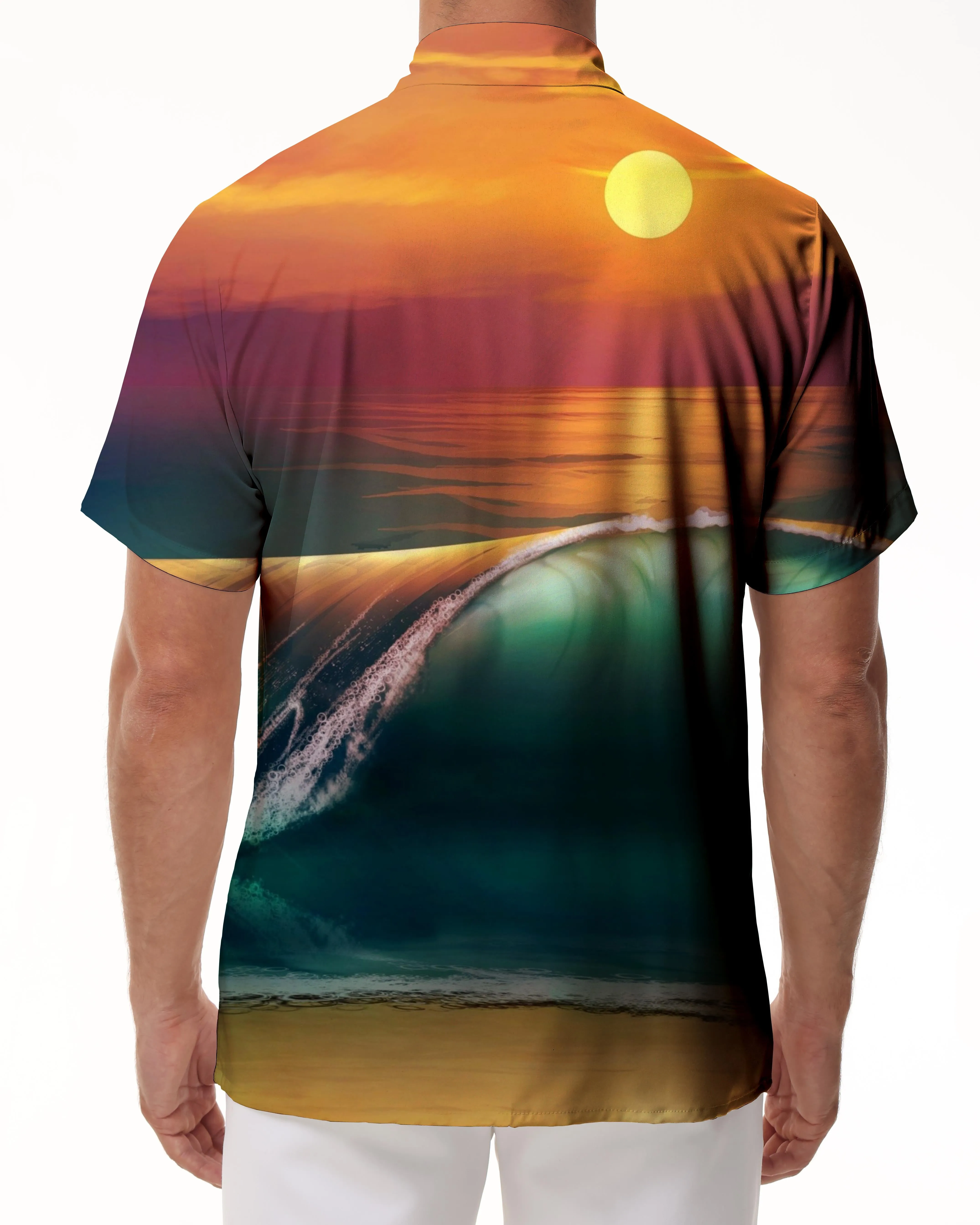 Beautiful Sunrise Ocean Men's Summer Casual Shirt Hawaiian Button Short Sleeves with Pockets