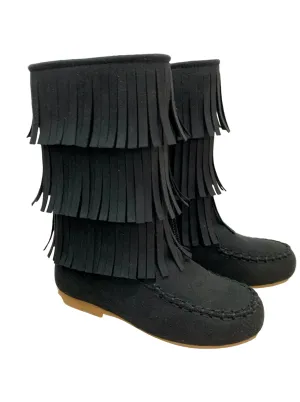 Black Fringe Boots By Liv And Mia