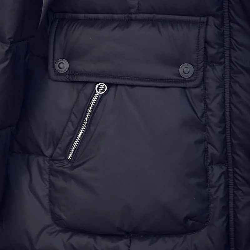 Black Midi Length Waist Goose Down Jacket