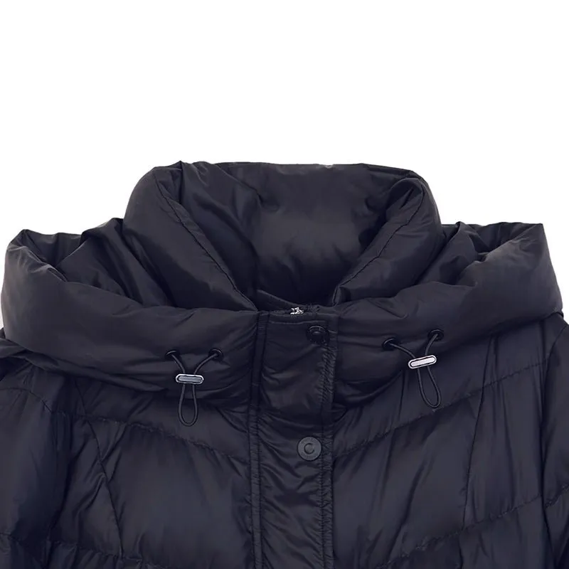 Black Midi Length Waist Goose Down Jacket