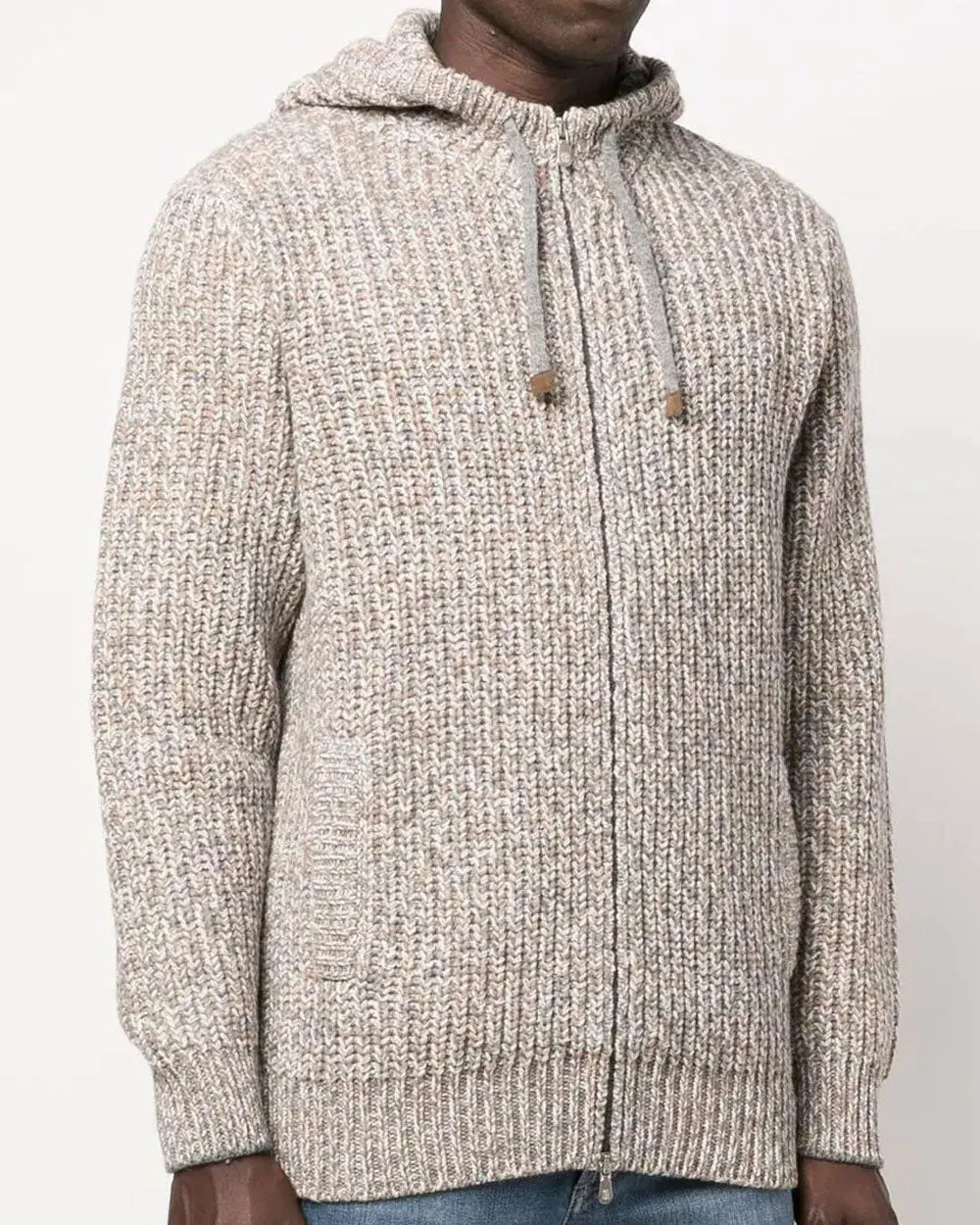 Brown and Grey Cashmere Blend Zip Hoodie