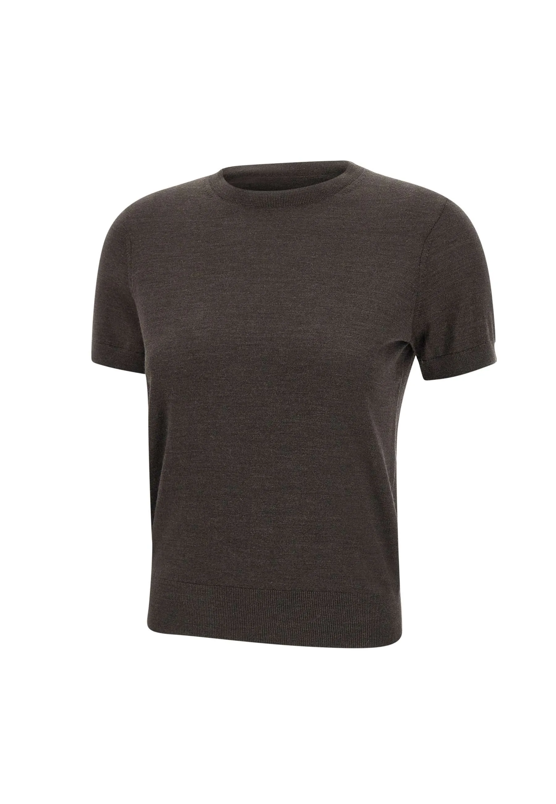 Brown Merino Wool Short Sleeve Sweater