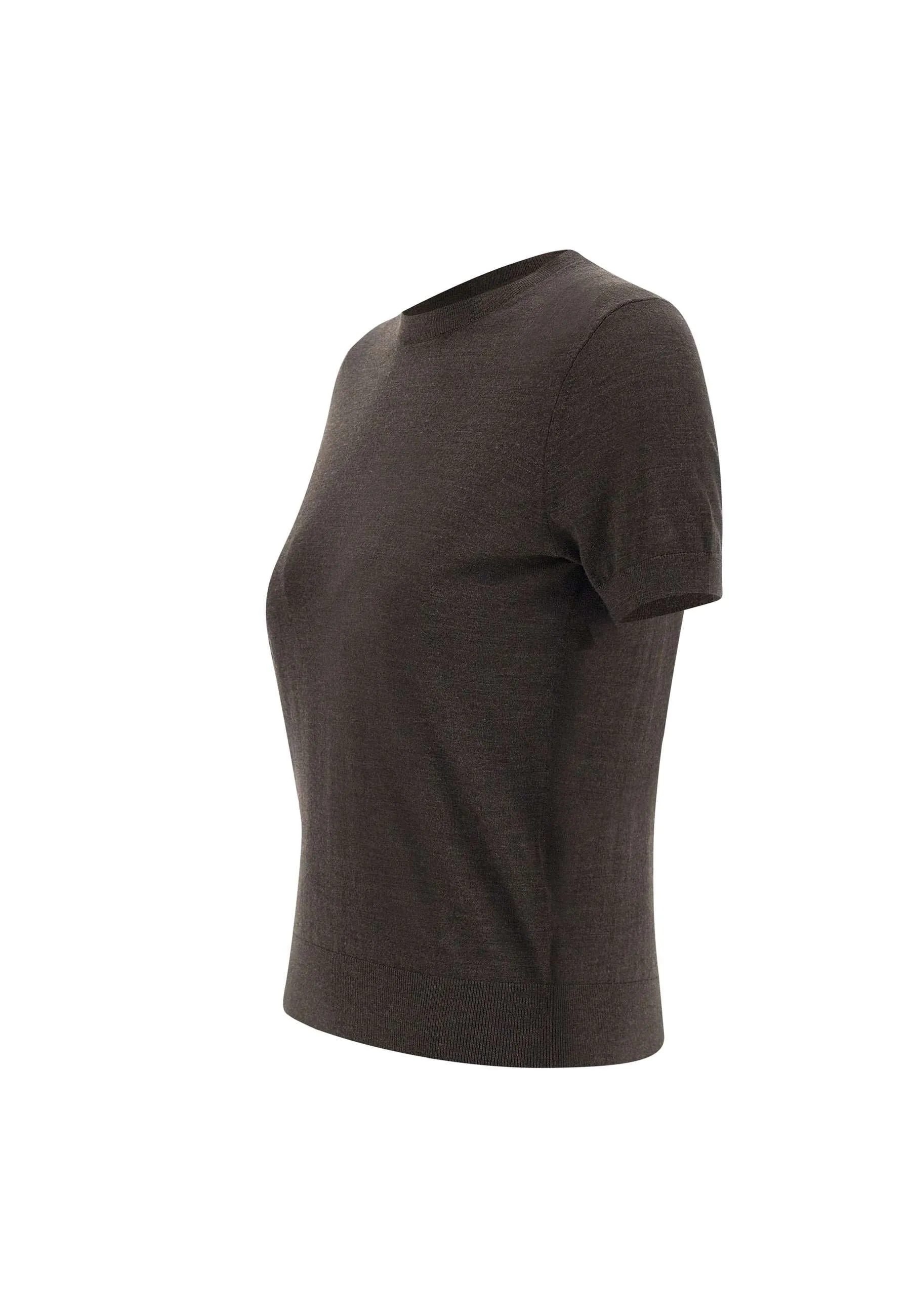 Brown Merino Wool Short Sleeve Sweater