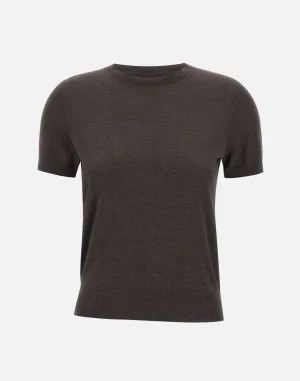 Brown Merino Wool Short Sleeve Sweater