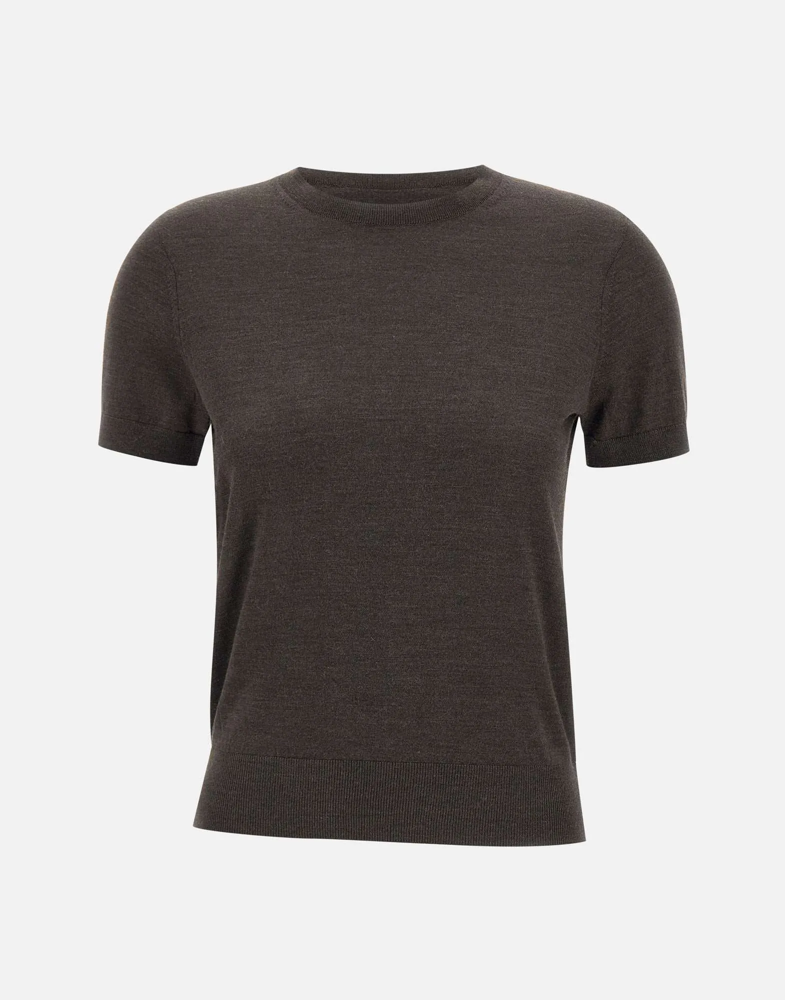 Brown Merino Wool Short Sleeve Sweater