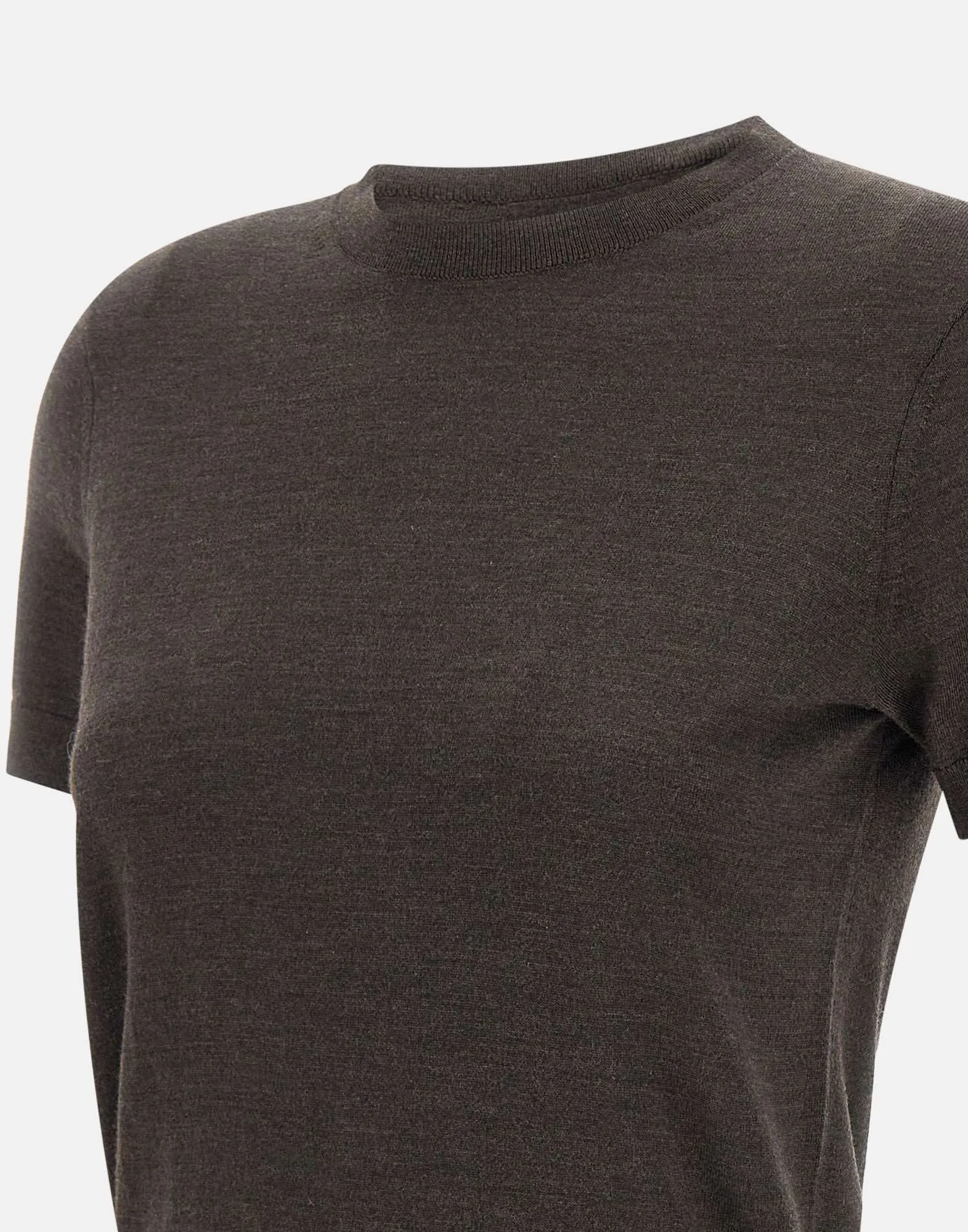 Brown Merino Wool Short Sleeve Sweater