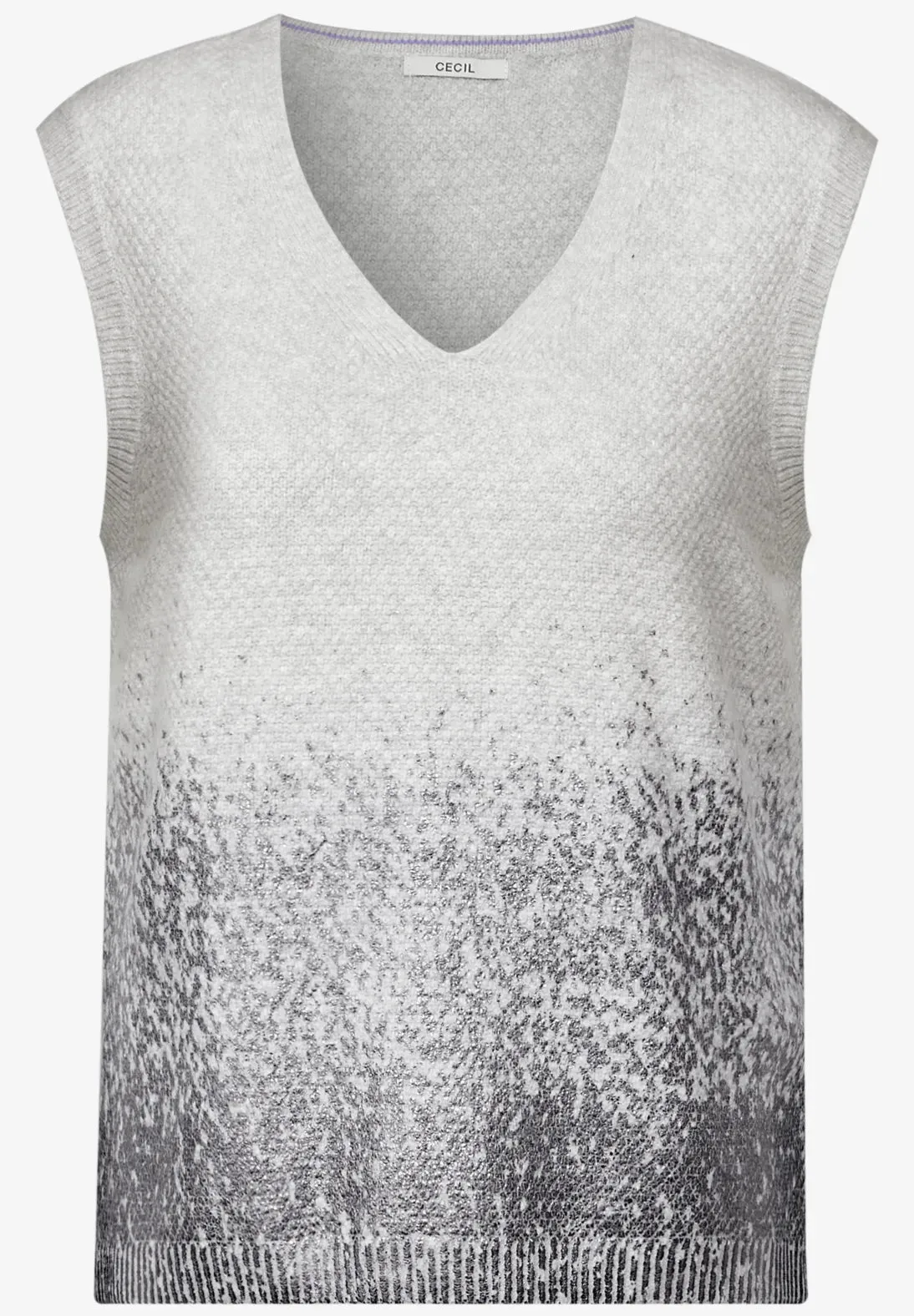 Cecil grey Sleeveless jumper v neck  with silver foil detail 302950