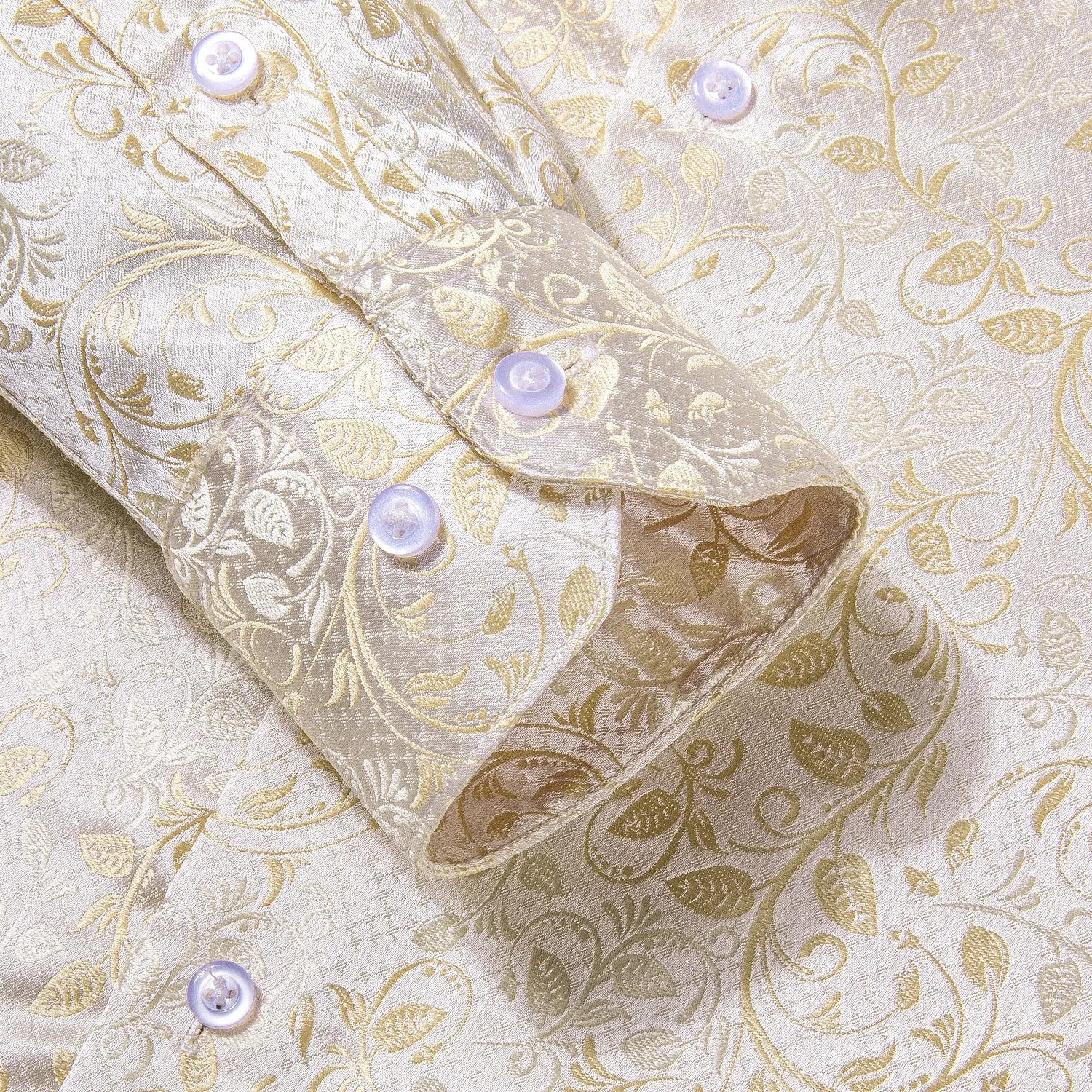 Champagne Gold Flower Silk Men's Shirt