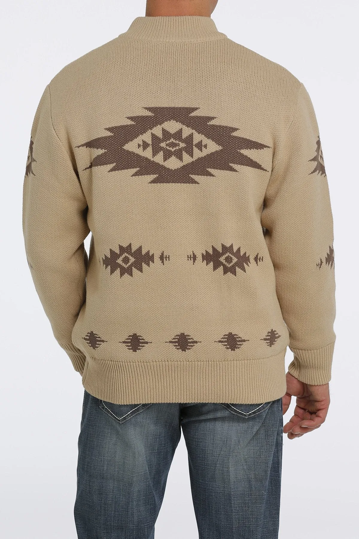 Cinch Men's Khaki 1/4 Zip Aztec Printed Pullover Sweater