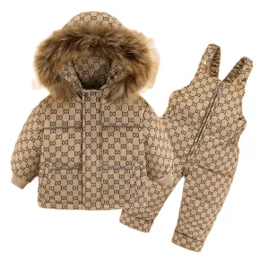 Cozy Geometric Duck Down Winter Jacket & Costume Set for Kids