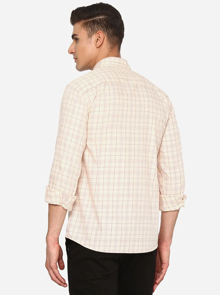 Dawn Cream Checked Slim Fit Casual Shirt | JadeBlue