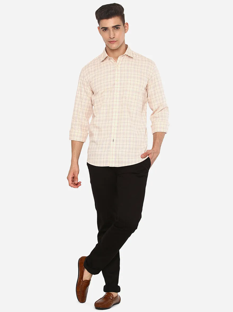 Dawn Cream Checked Slim Fit Casual Shirt | JadeBlue