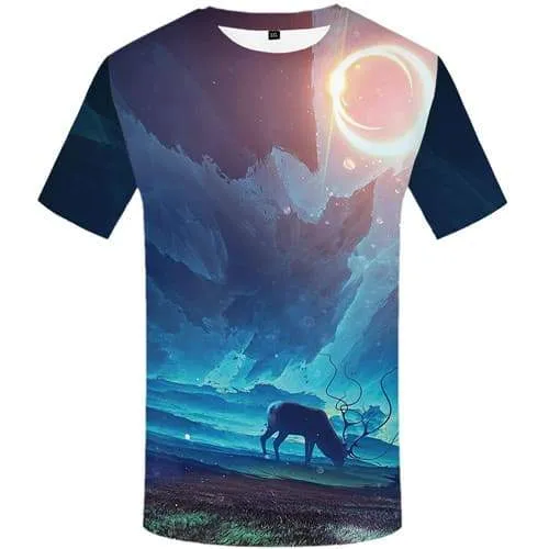 Deer T shirts Men Graffiti Shirt Print Animal Tshirt Printed Harajuku T-shirts Graphic Moon T shirts Funny Short Sleeve