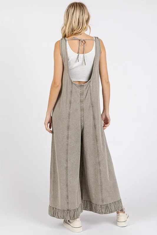 Explore More Collection - Mittoshop Ruffled Hem Wide Leg Overalls with Pockets