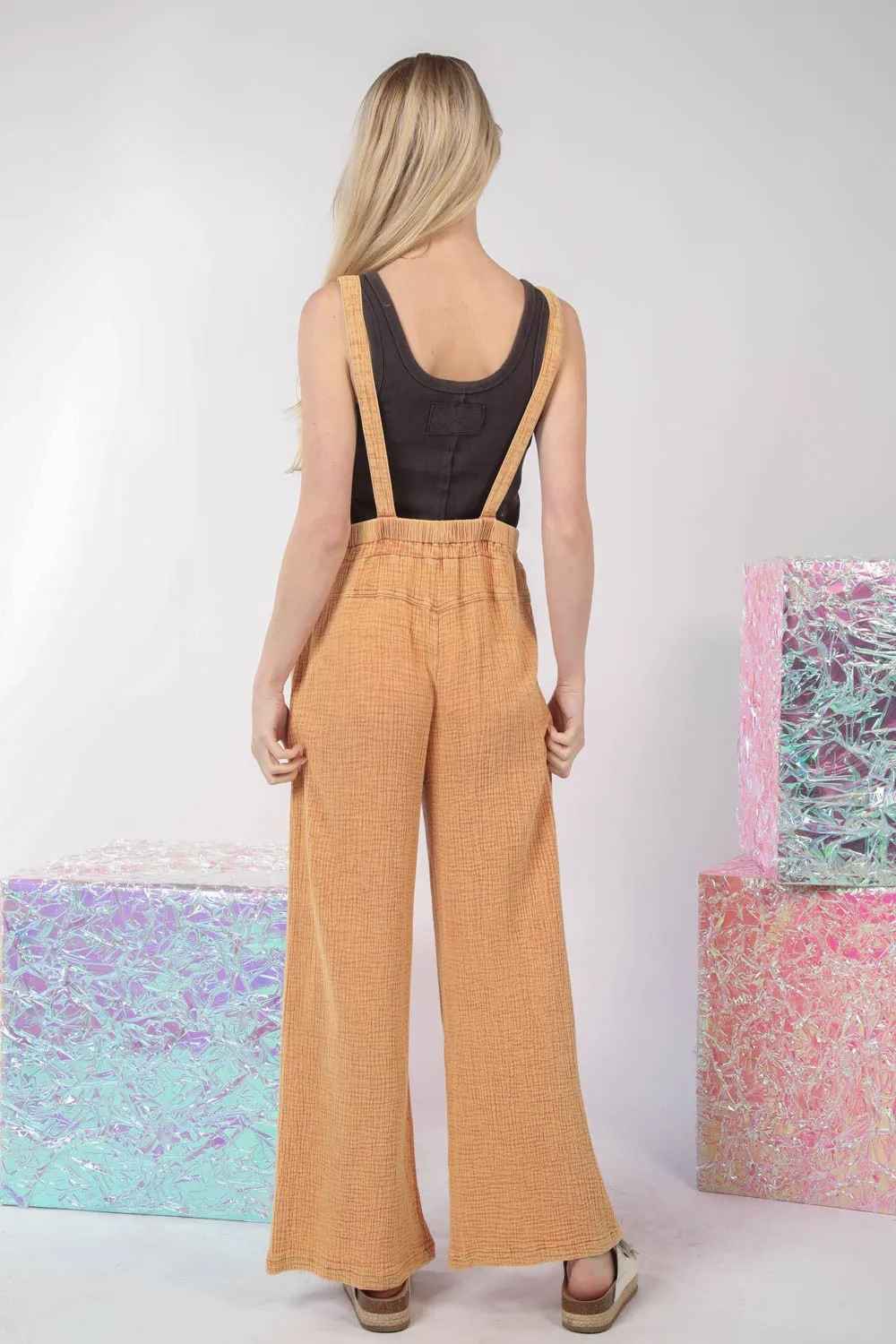 Explore More Collection - VERY J Texture Washed Wide Leg Overalls