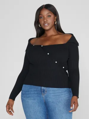 Fashion To Figure - Norma Off-The-Shoulder Asymmetrical Button Sweater