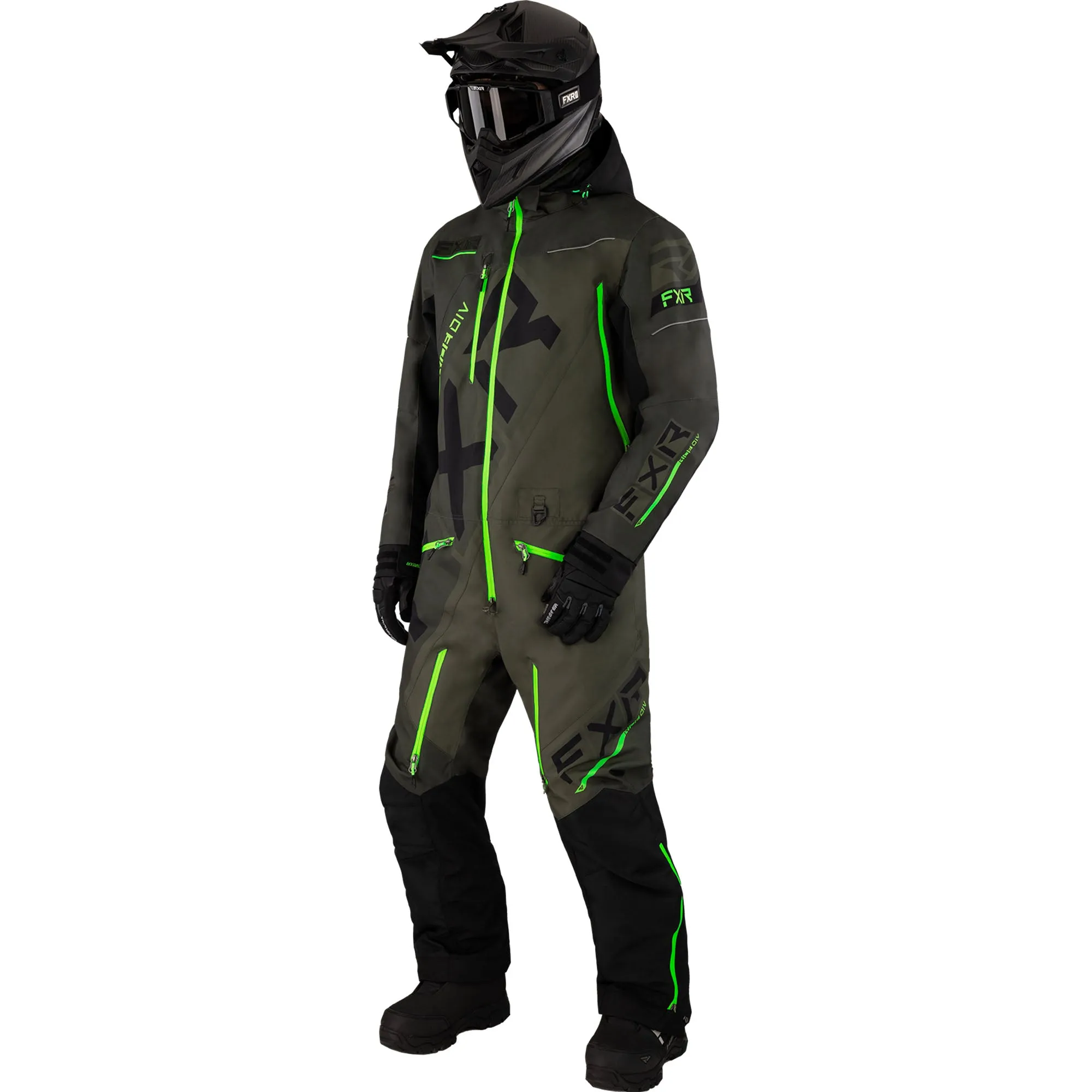 FXR CX Lite Snowmobile Monosuit Dark Olive/Lime Green