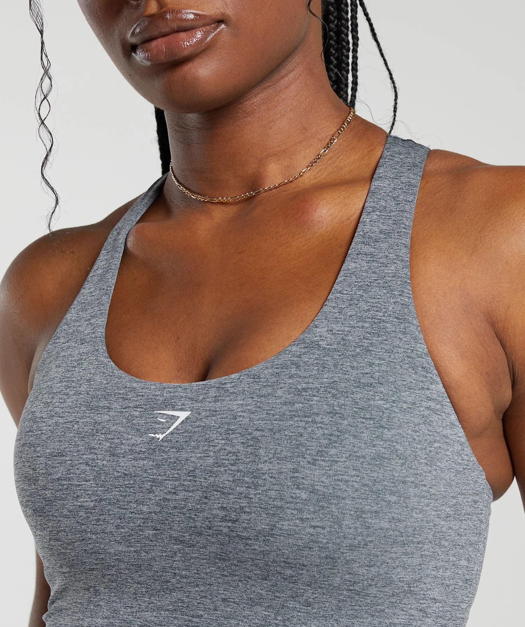 Gymshark Marl Racer Shelf Crop Tank - Titanium Blue/Undyed Marl