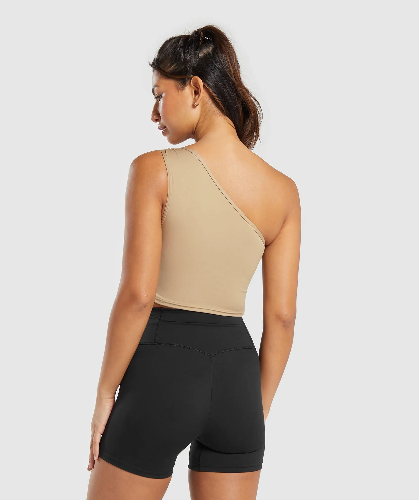 Gymshark Training One Shoulder Ruched Tank - Deep Fawn Brown