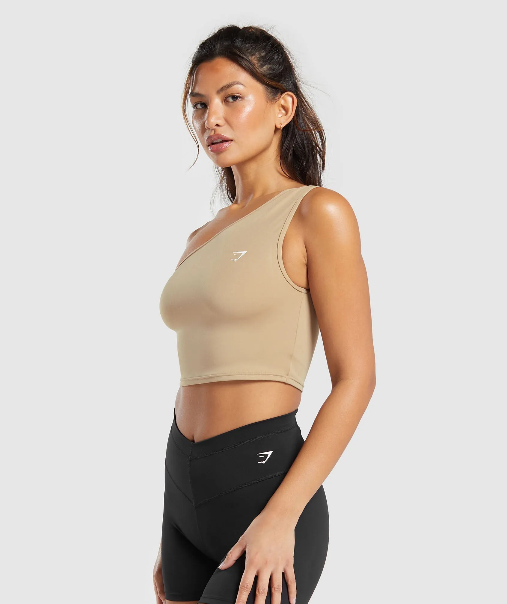 Gymshark Training One Shoulder Ruched Tank - Deep Fawn Brown