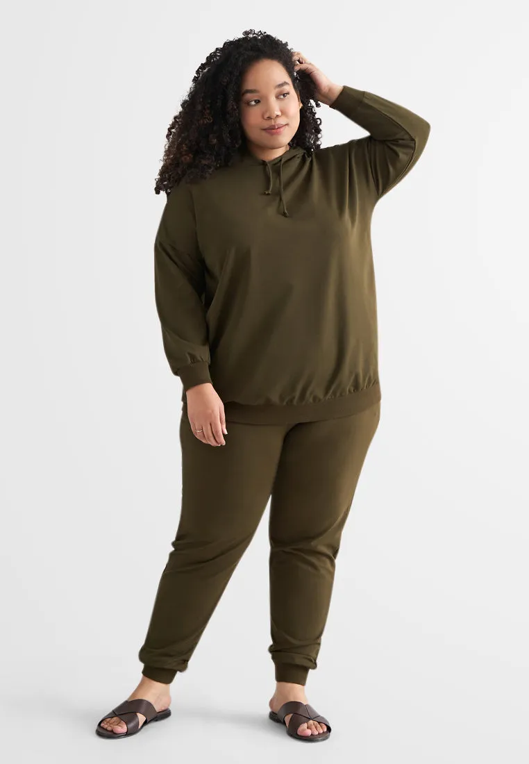 Halsey Long Sleeve Hoodie Top - Khaki