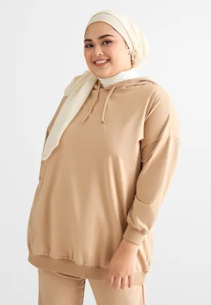 Halsey Long Sleeve Hoodie Top - Khaki