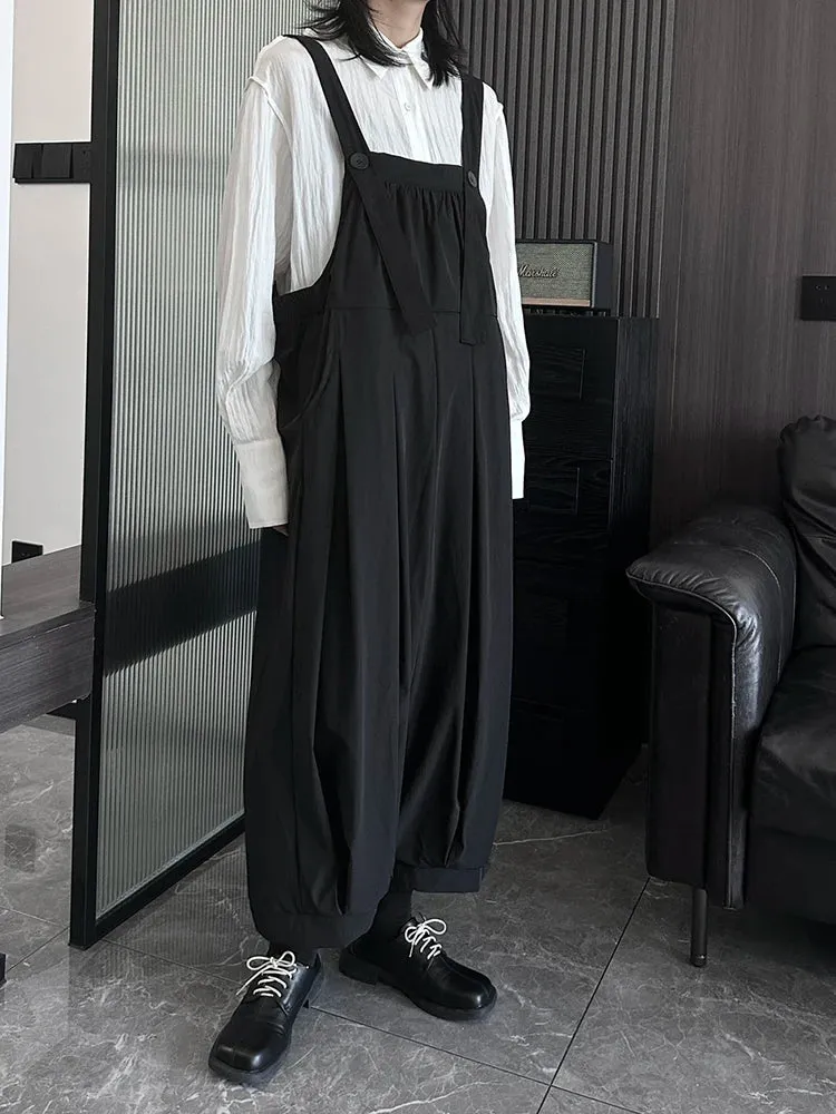 HEYFANCYSTYLE Korean Style Black Pleated Overalls