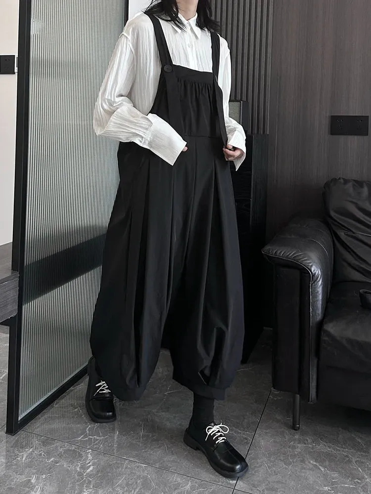 HEYFANCYSTYLE Korean Style Black Pleated Overalls