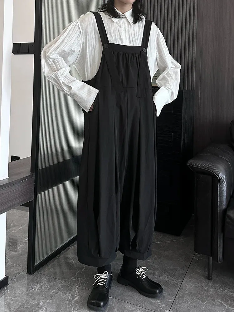 HEYFANCYSTYLE Korean Style Black Pleated Overalls