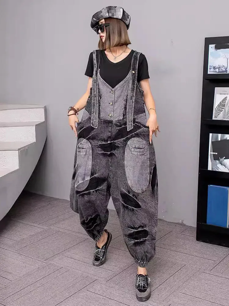 HEYFANCYSTYLE Korean Style Gray Denim Overalls