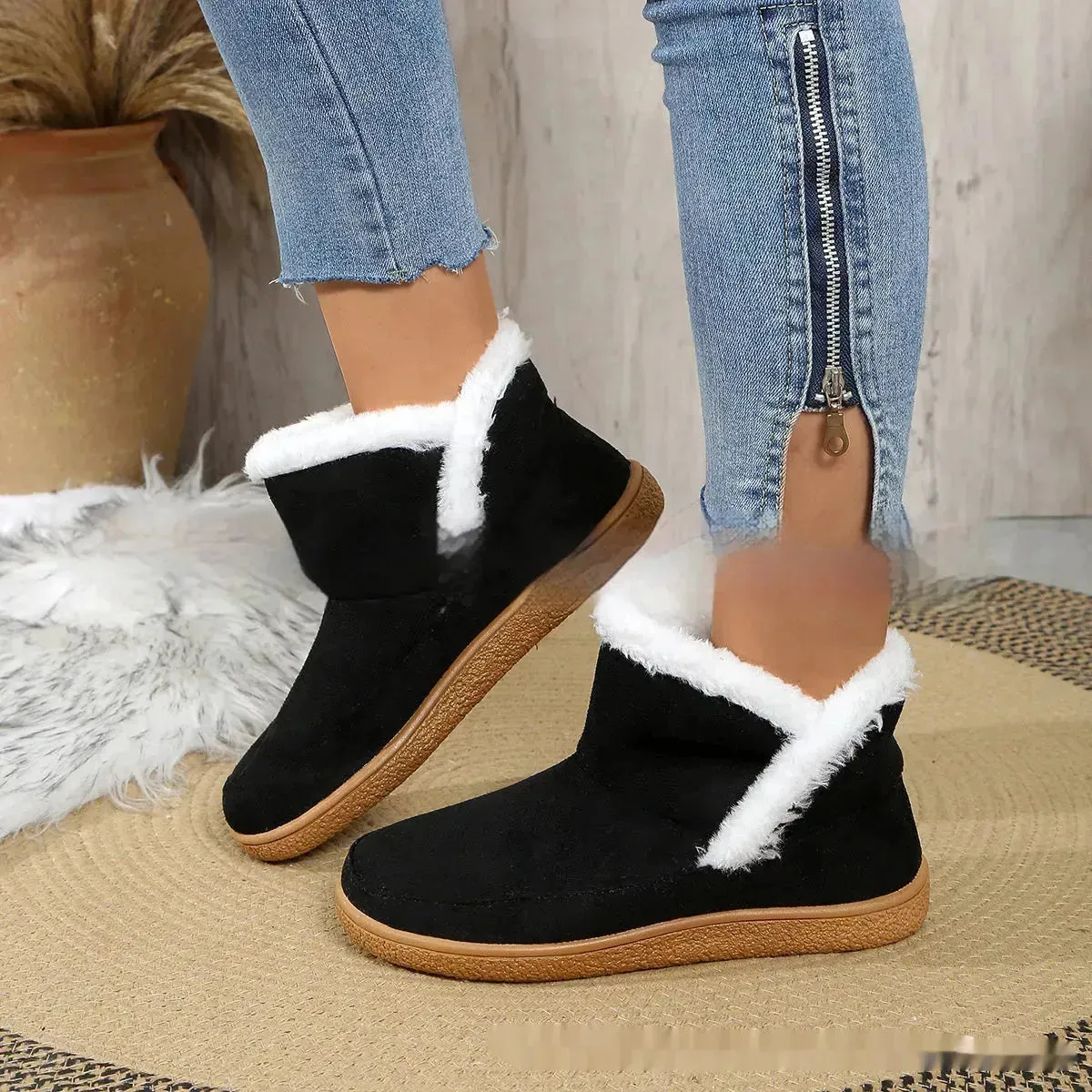 Insulated Cotton-padded Boot Shoes  Flat Bottom Solid Color Fleece Lined perfect for winter