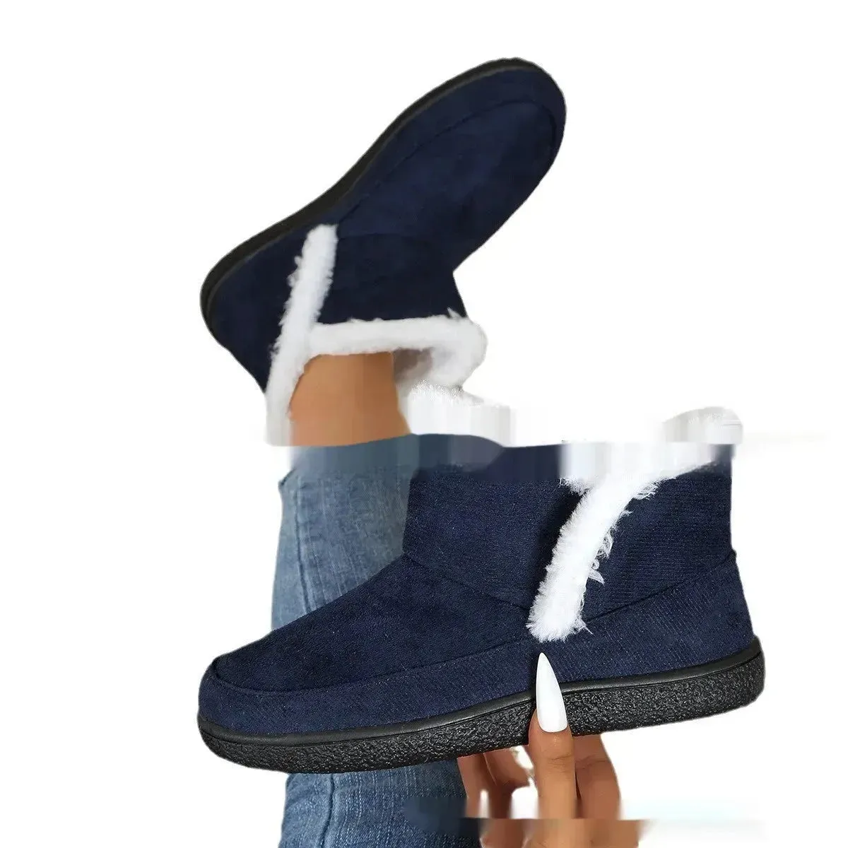 Insulated Cotton-padded Boot Shoes  Flat Bottom Solid Color Fleece Lined perfect for winter