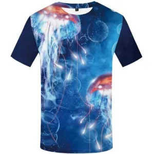 Jellyfish T shirts Men Psychedelic Tshirts Novelty Blue T-shirts 3d Ocean T-shirts Graphic Short Sleeve Hip hop Men Tee Slim