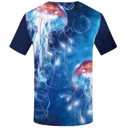 Jellyfish T shirts Men Psychedelic Tshirts Novelty Blue T-shirts 3d Ocean T-shirts Graphic Short Sleeve Hip hop Men Tee Slim