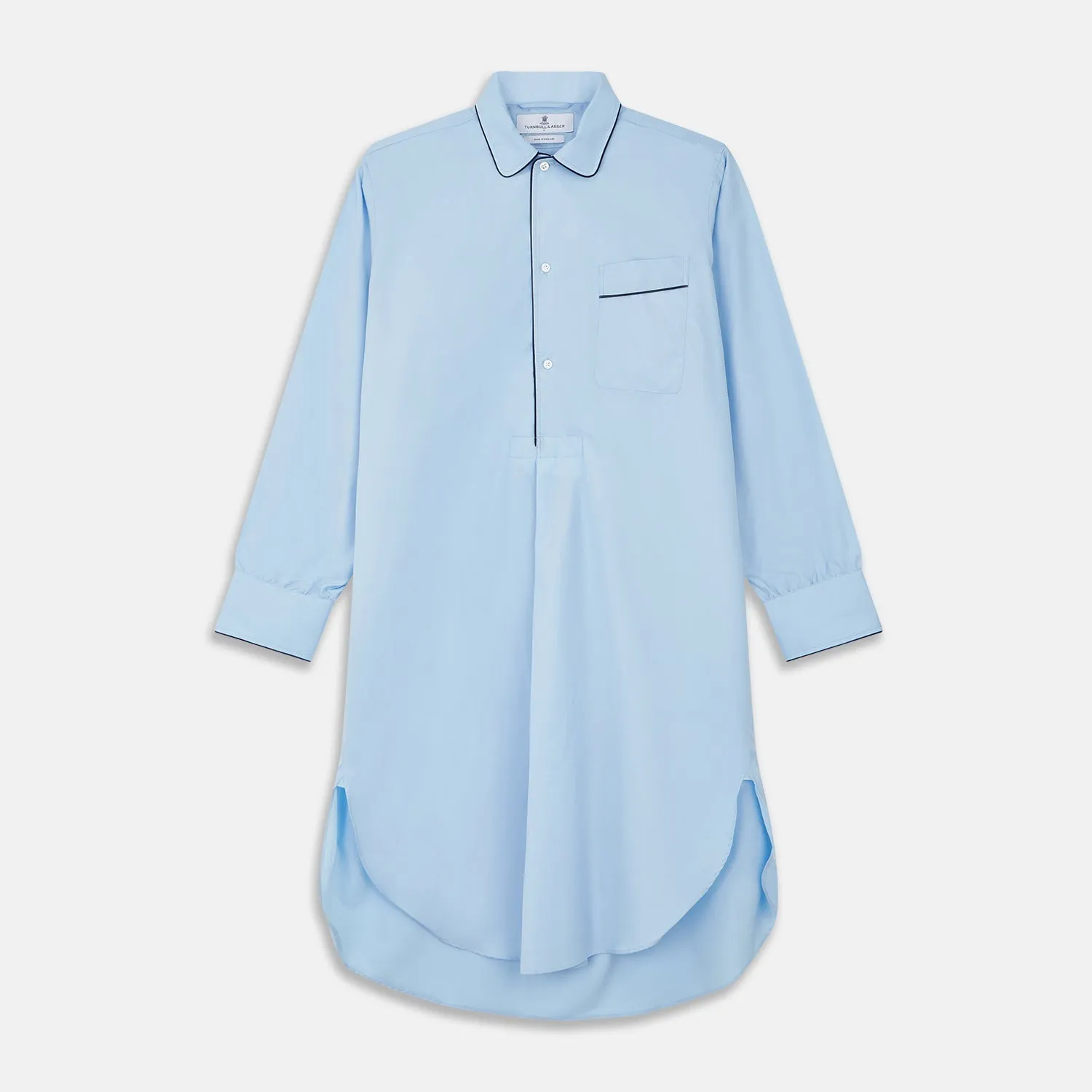 Light Blue Piped Cotton Nightshirt