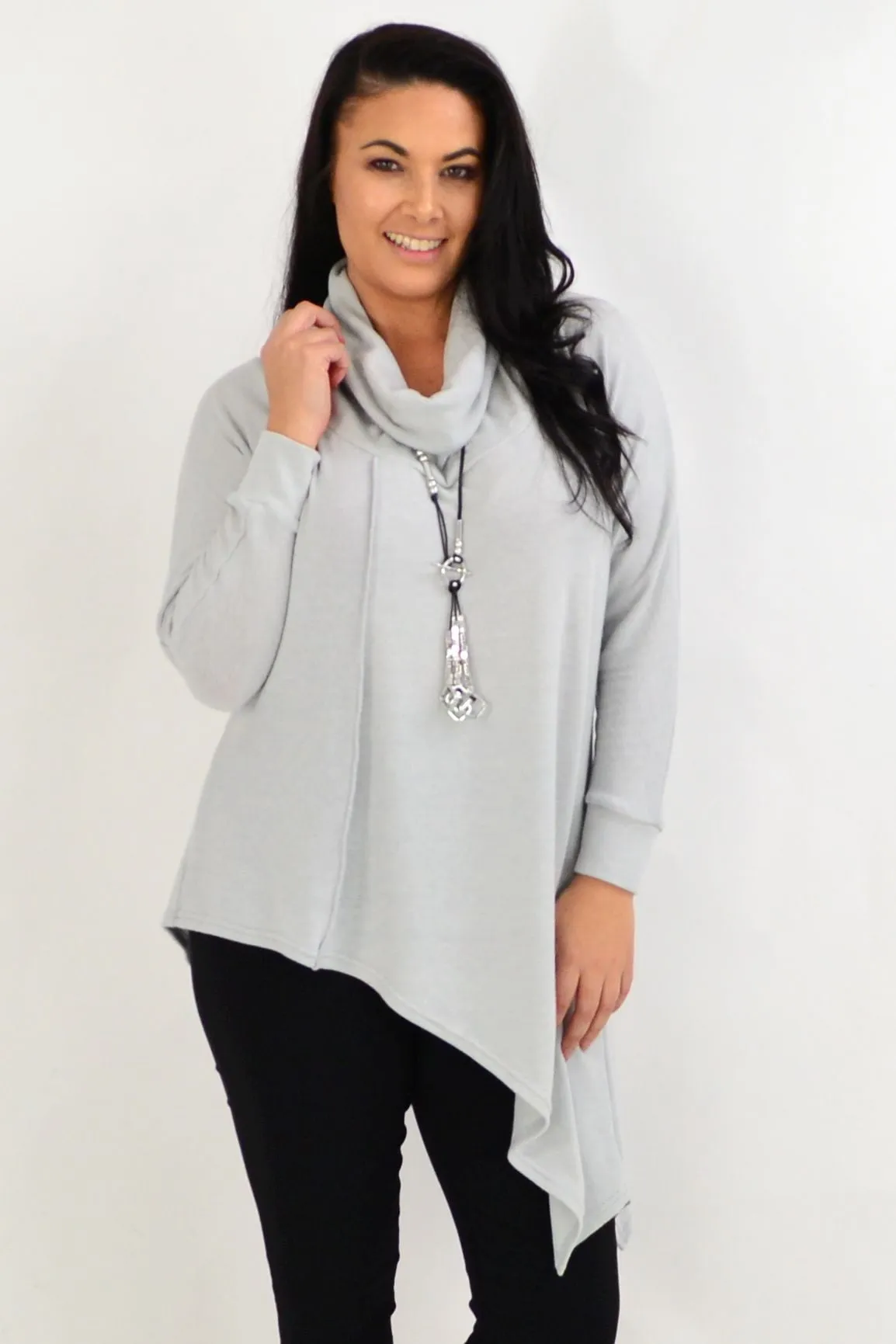 Light Grey Asymmetrical Rolled Neck Jumper