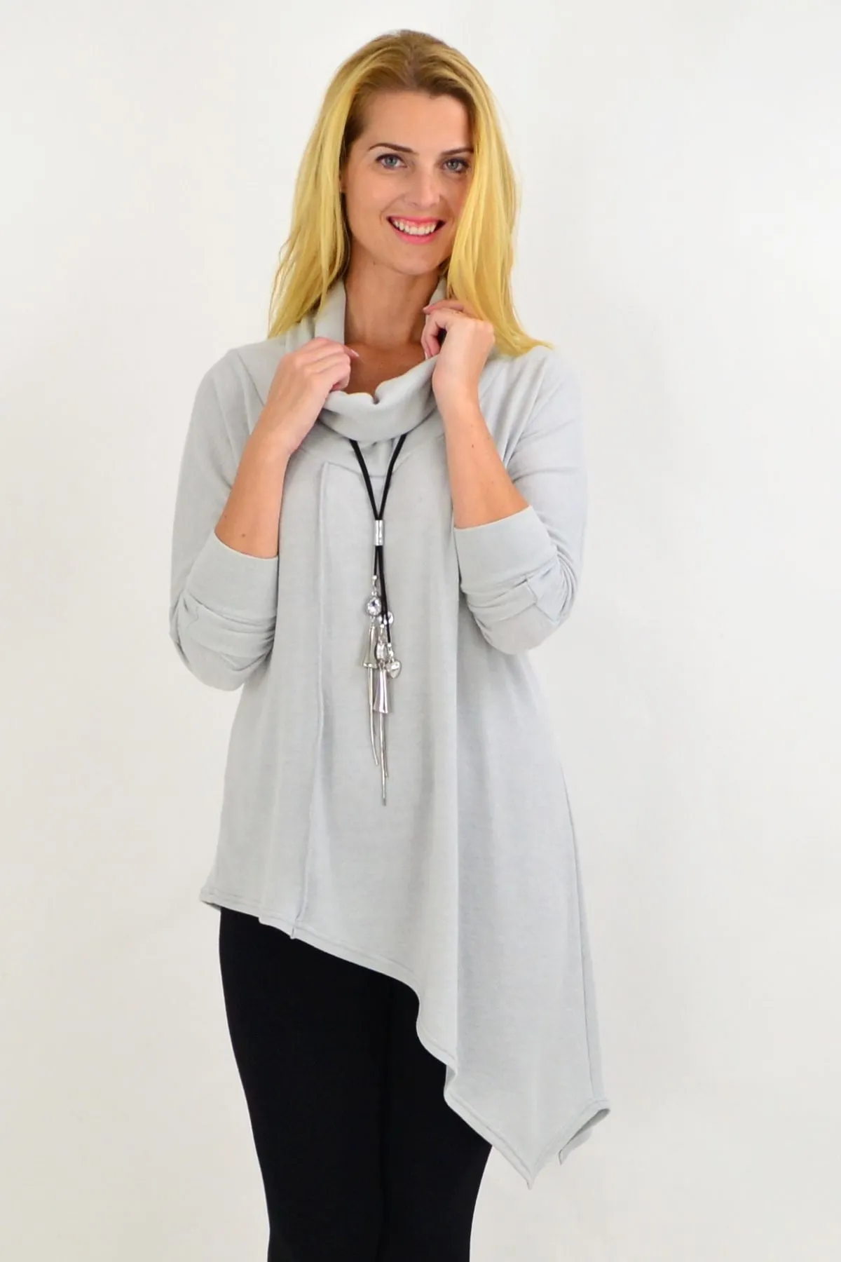 Light Grey Asymmetrical Rolled Neck Jumper