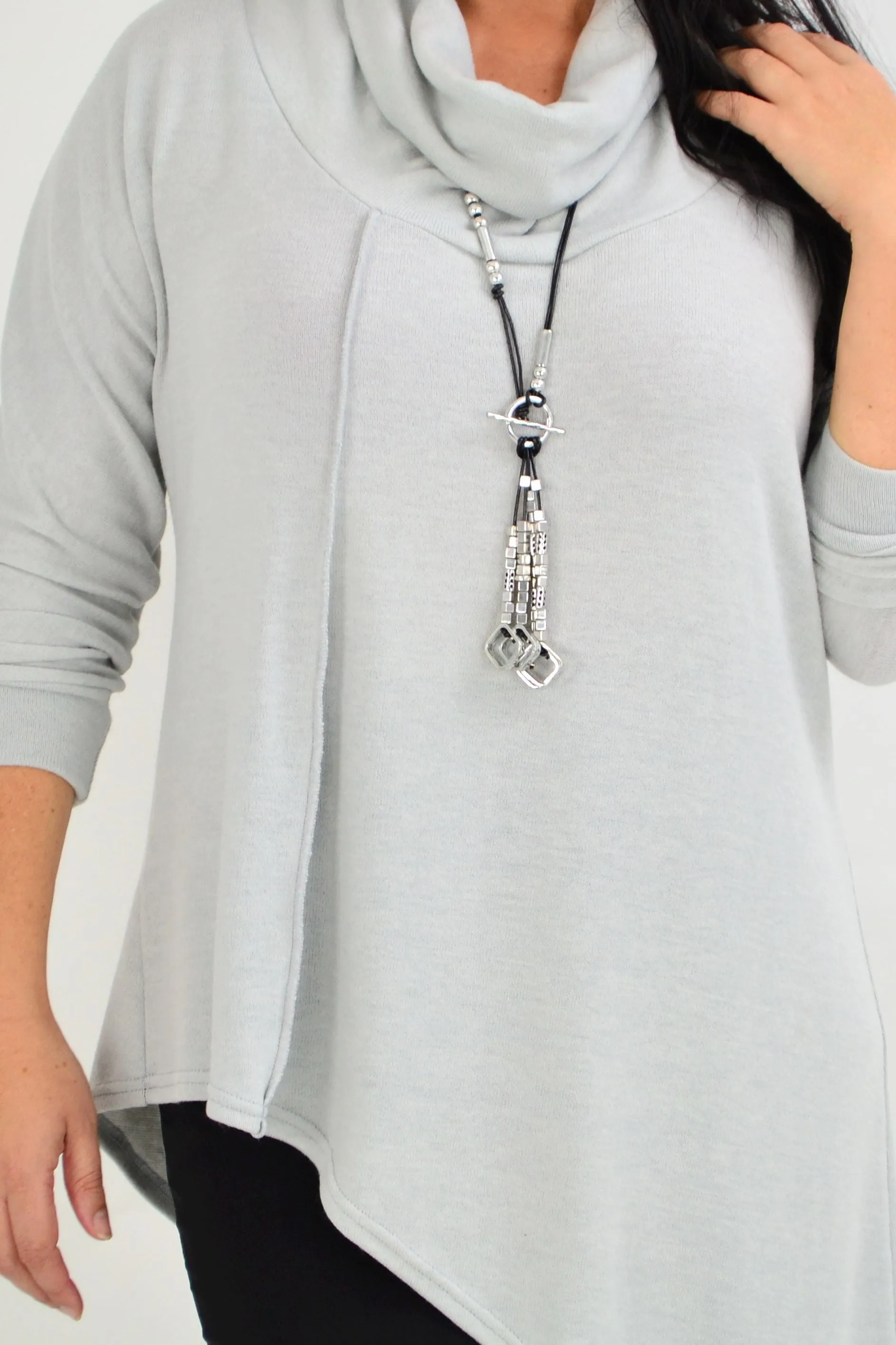 Light Grey Asymmetrical Rolled Neck Jumper