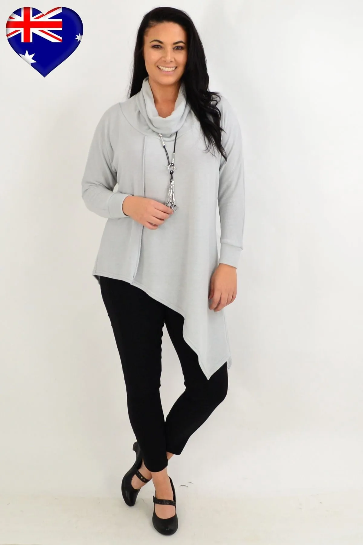 Light Grey Asymmetrical Rolled Neck Jumper