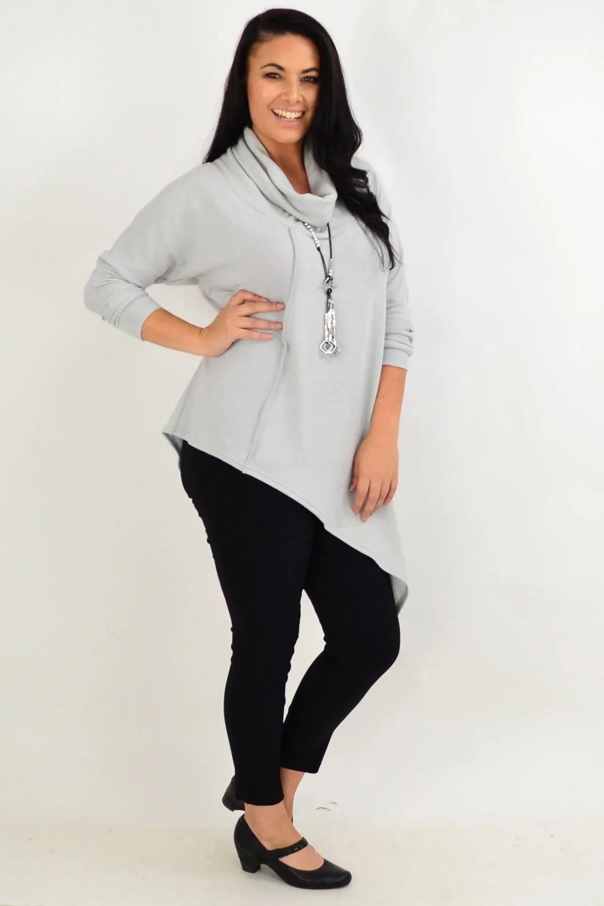 Light Grey Asymmetrical Rolled Neck Jumper