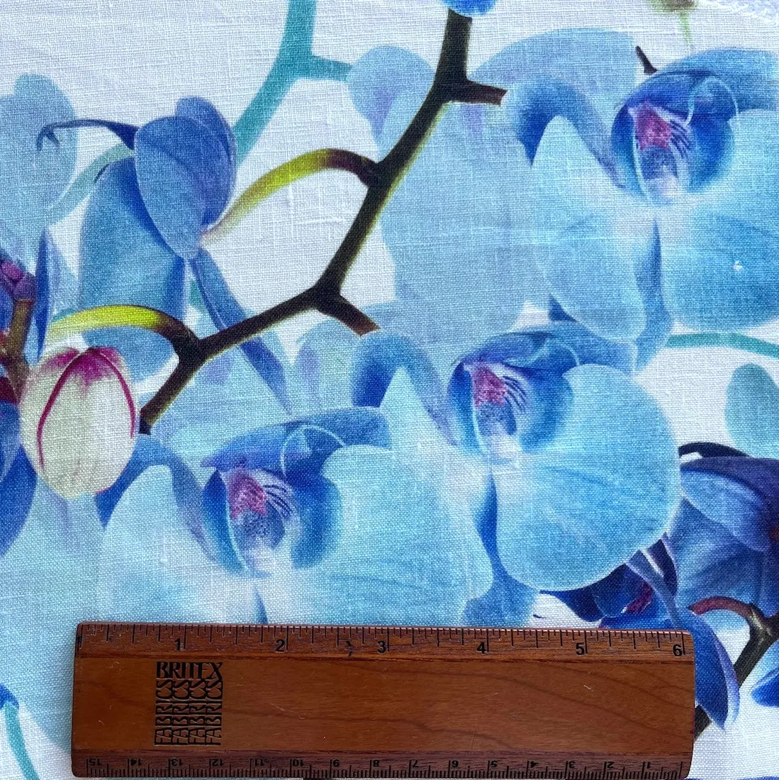 Light to Mid-Weight Cobalt Flowering Branches on White Linen (Made in Poland)