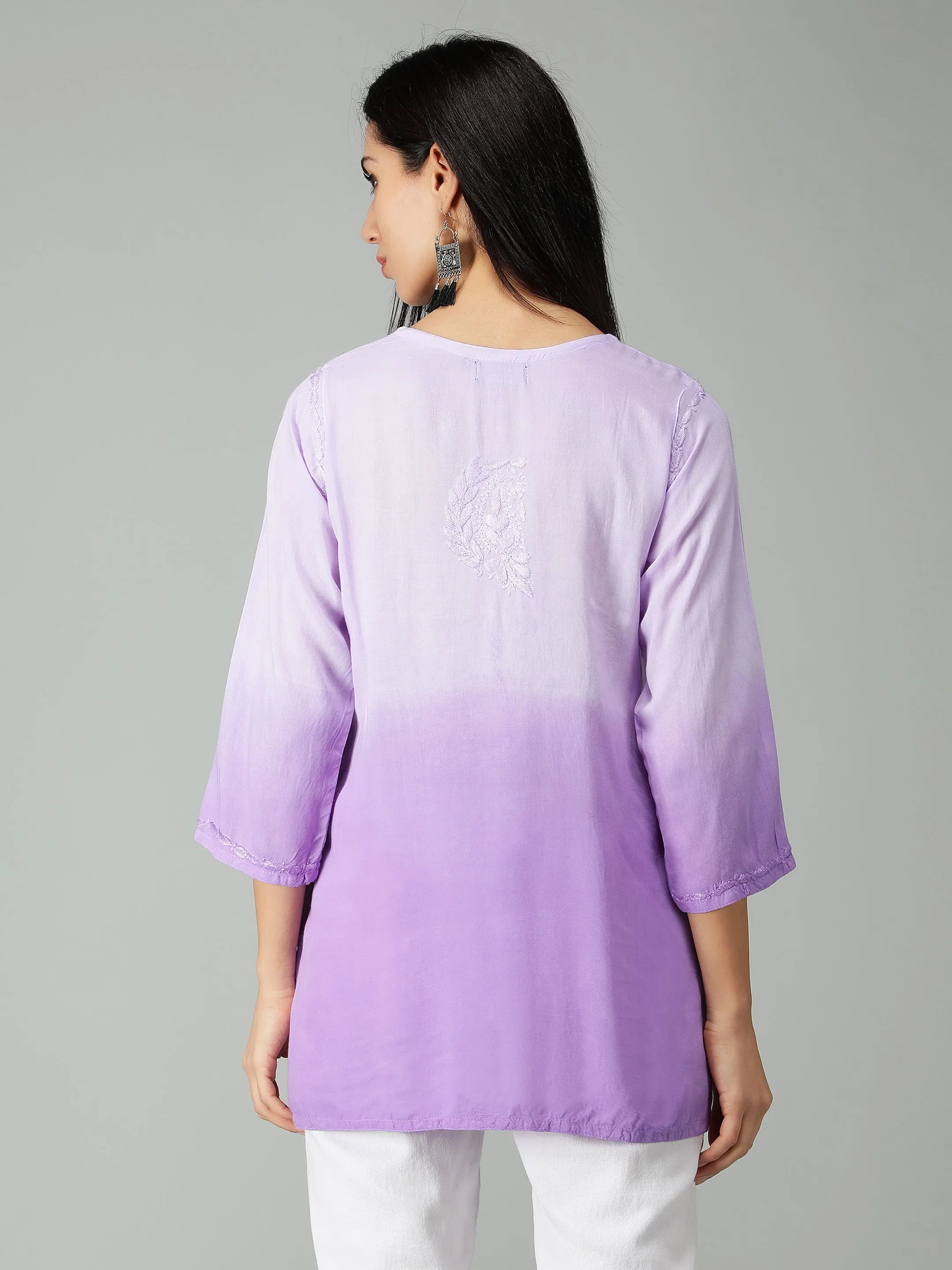 Mauve Rayon Chikankari Straight Tunic Top