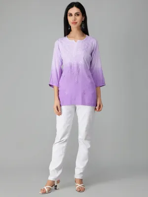 Mauve Rayon Chikankari Straight Tunic Top